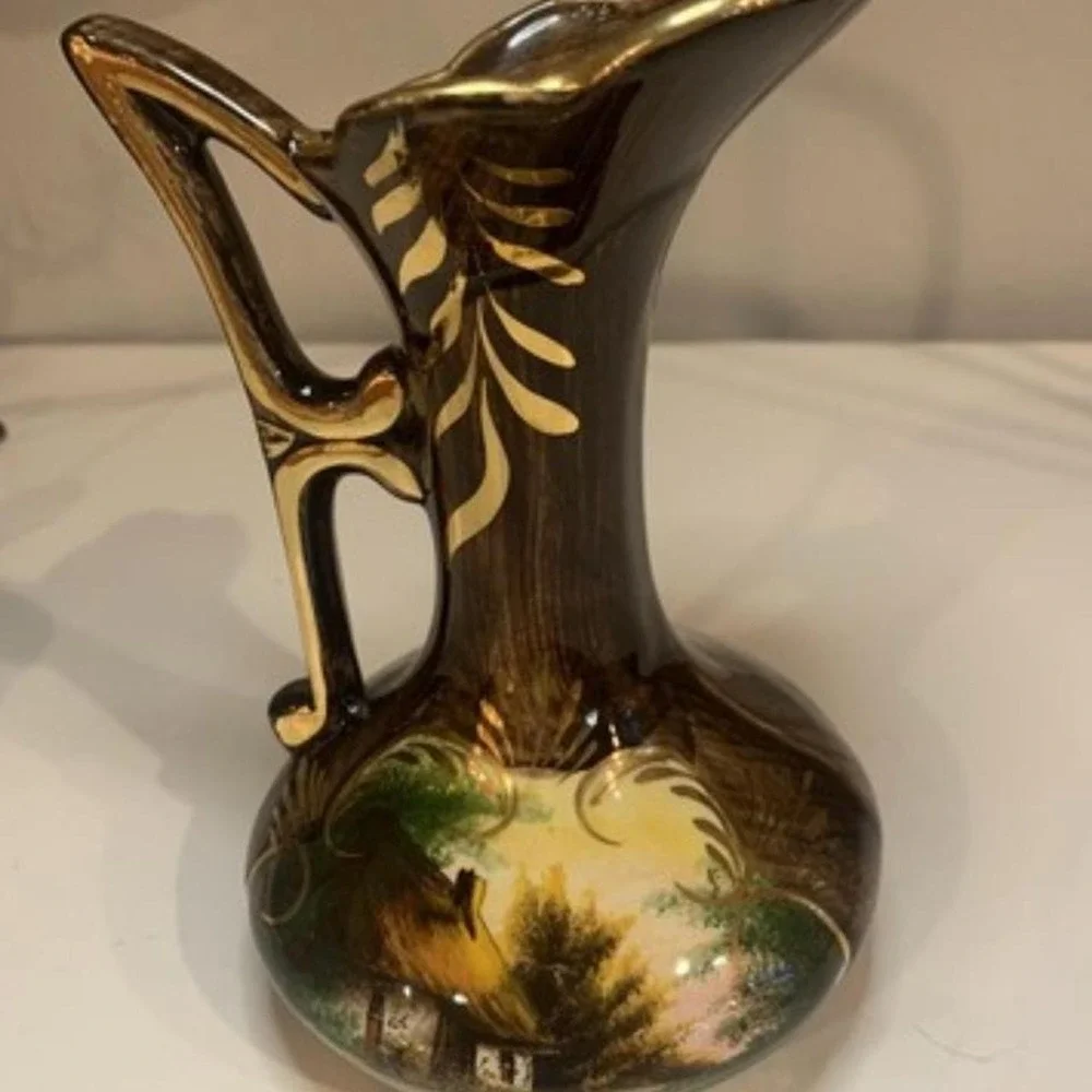 Beautiful hand painted Art Nouveau style vase with gold leaf accents
